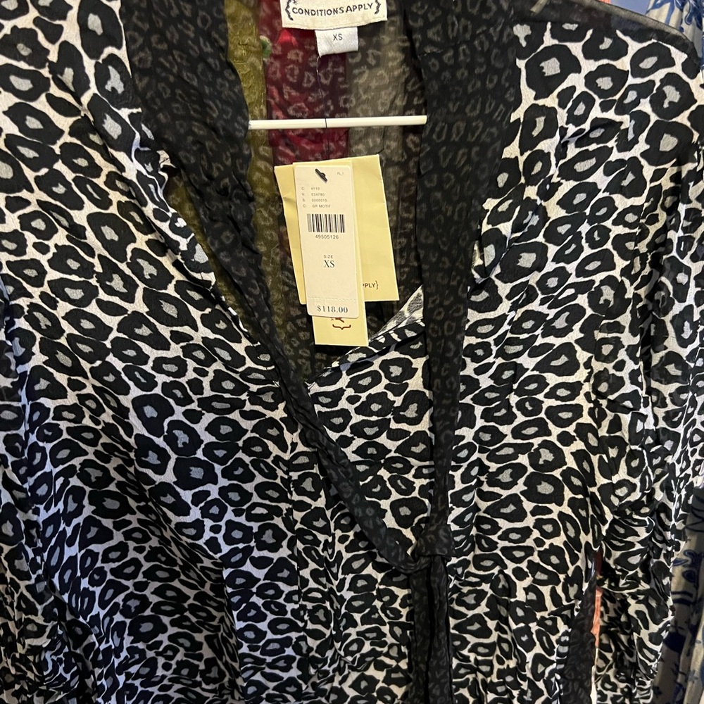 Anthropologie Black and White Leopard Print Blouse - Picture 4 of 6